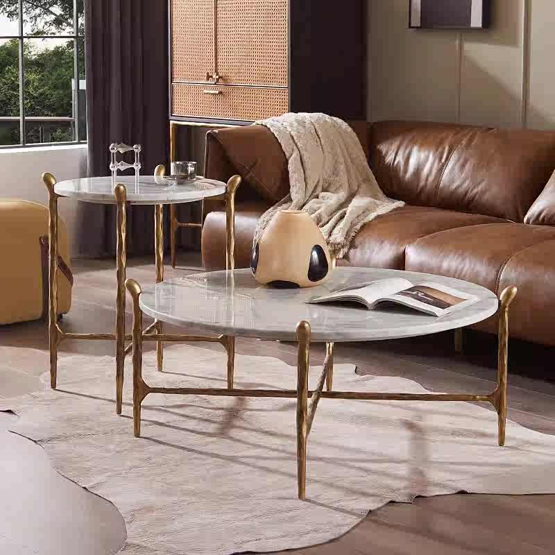Aurelia Round Horn Marble Coffee Table & Side Table