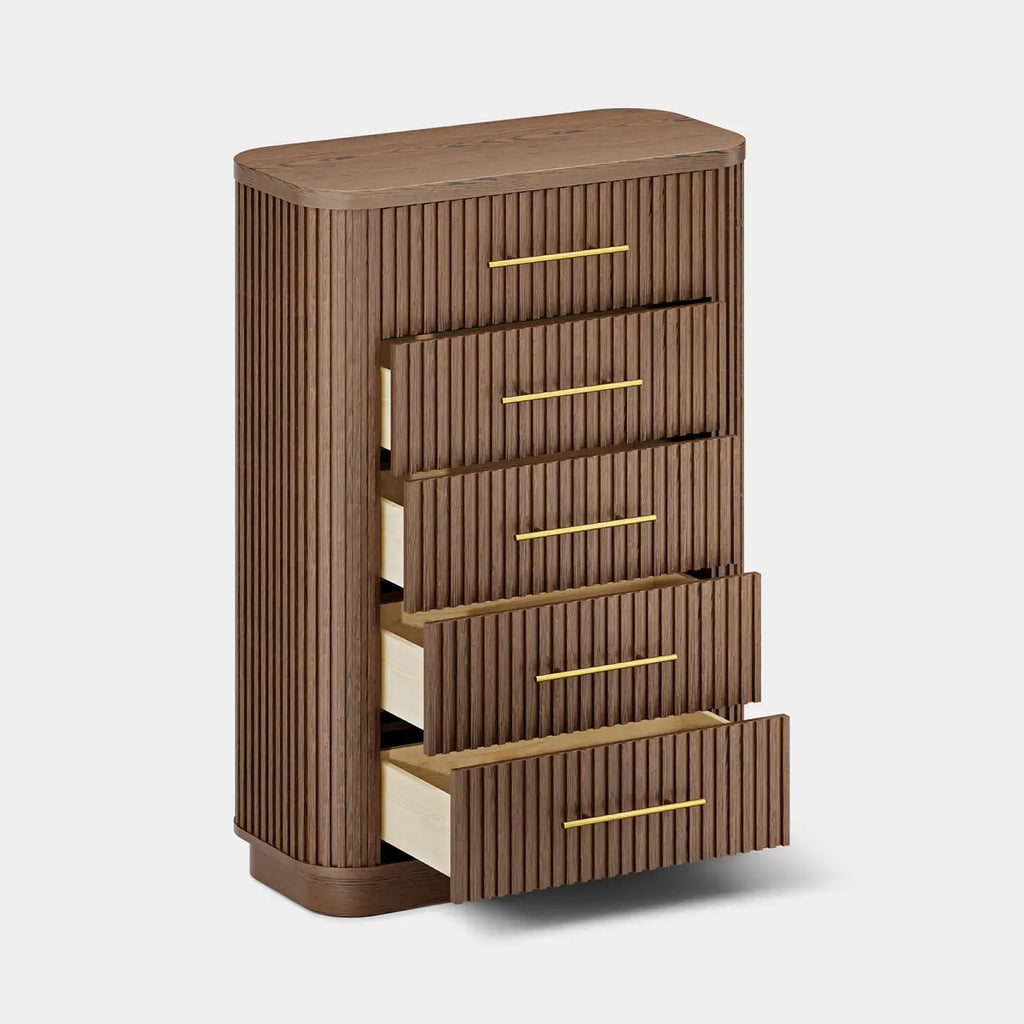 Cove Fluted Solid Oak 5-Dreawer Dresser