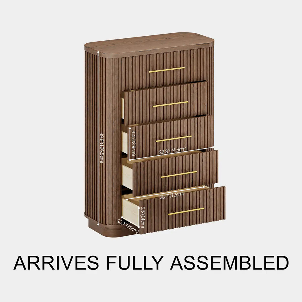 Cove Fluted Solid Oak 5-Dreawer Dresser