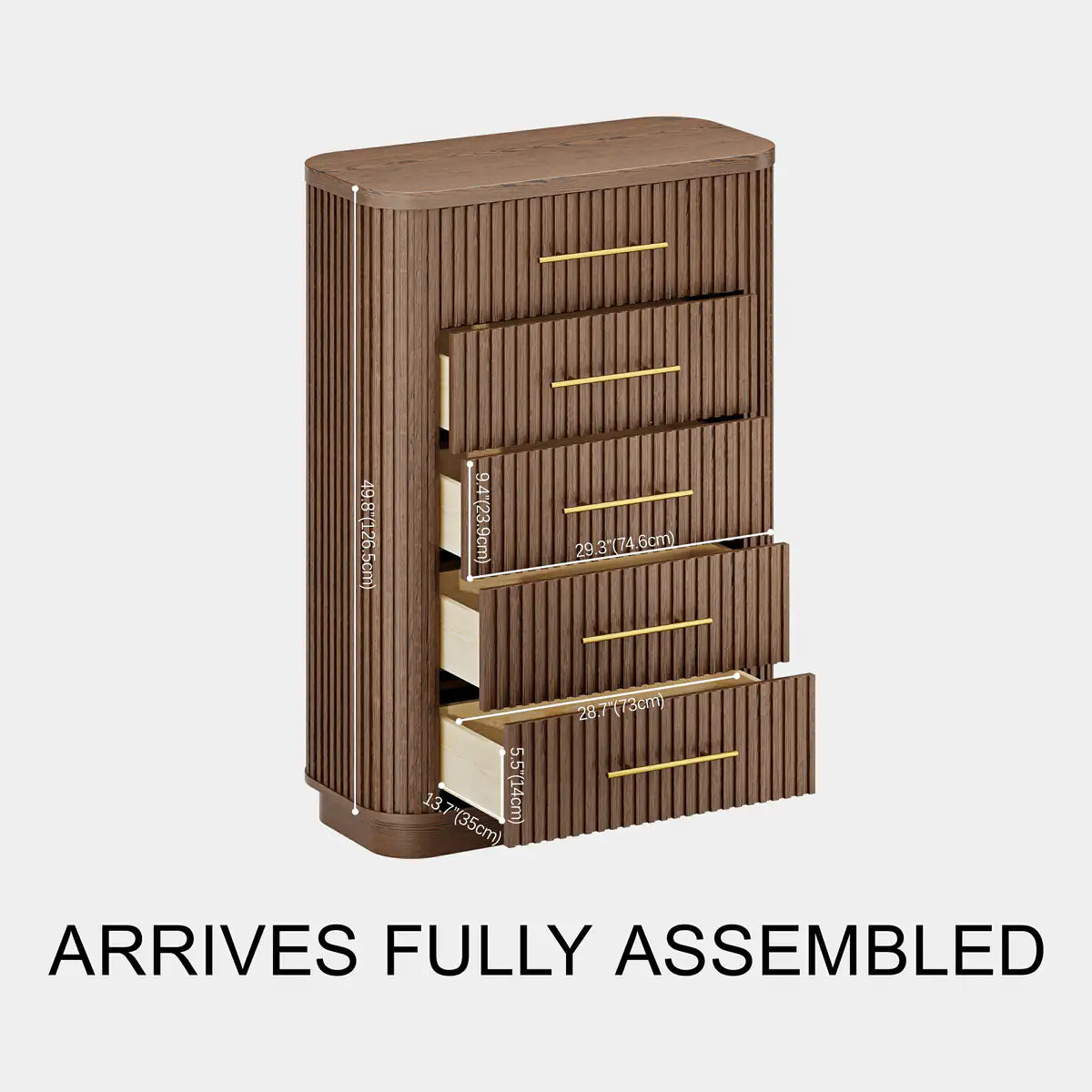Cove Fluted Solid Oak 5-Dreawer Dresser