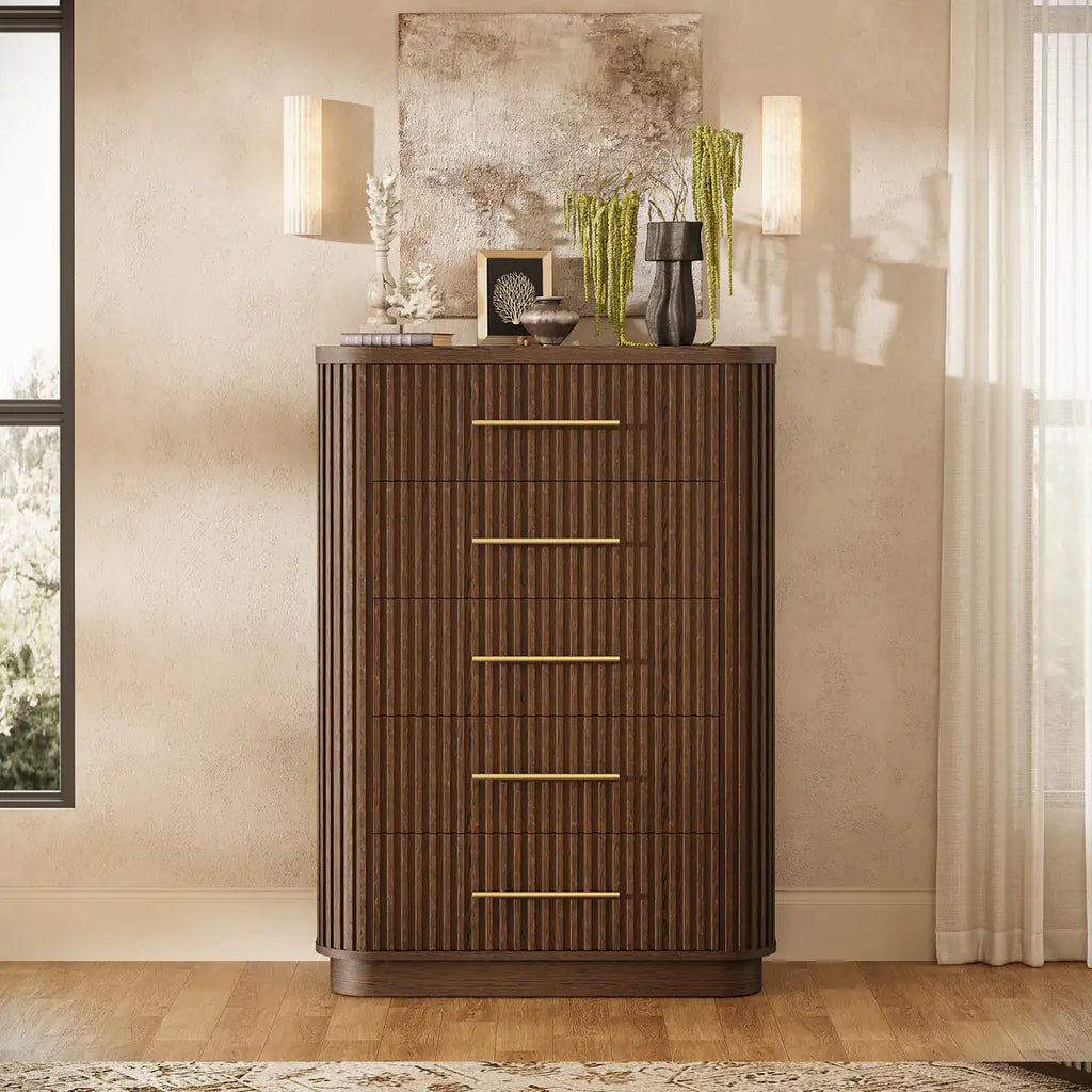 Cove Fluted Solid Oak 5-Dreawer Dresser