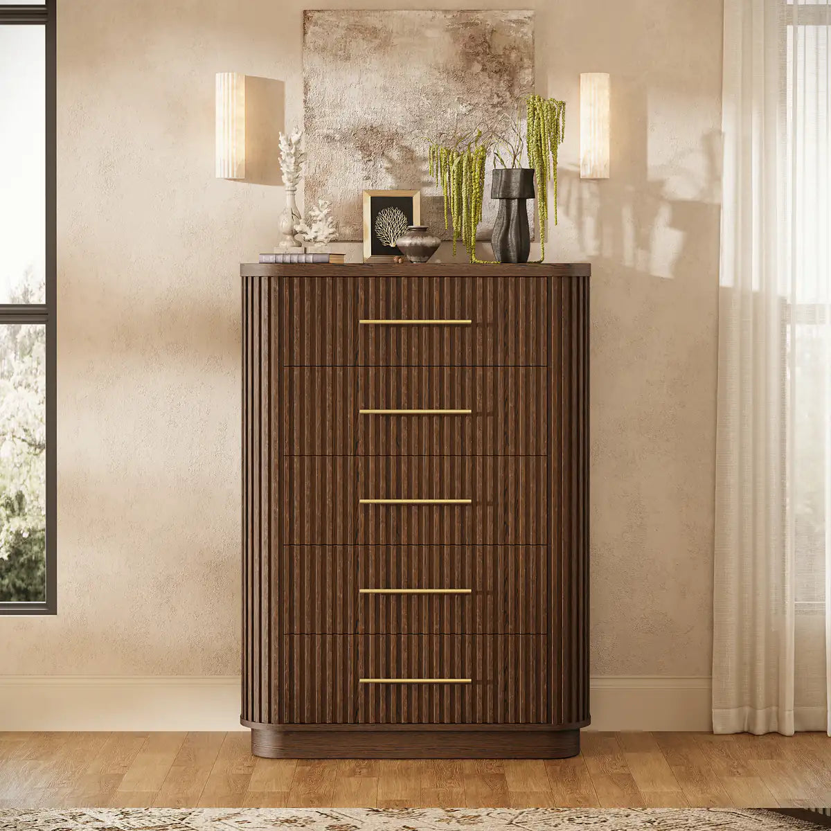 Cove Fluted Solid Oak 5-Dreawer Dresser