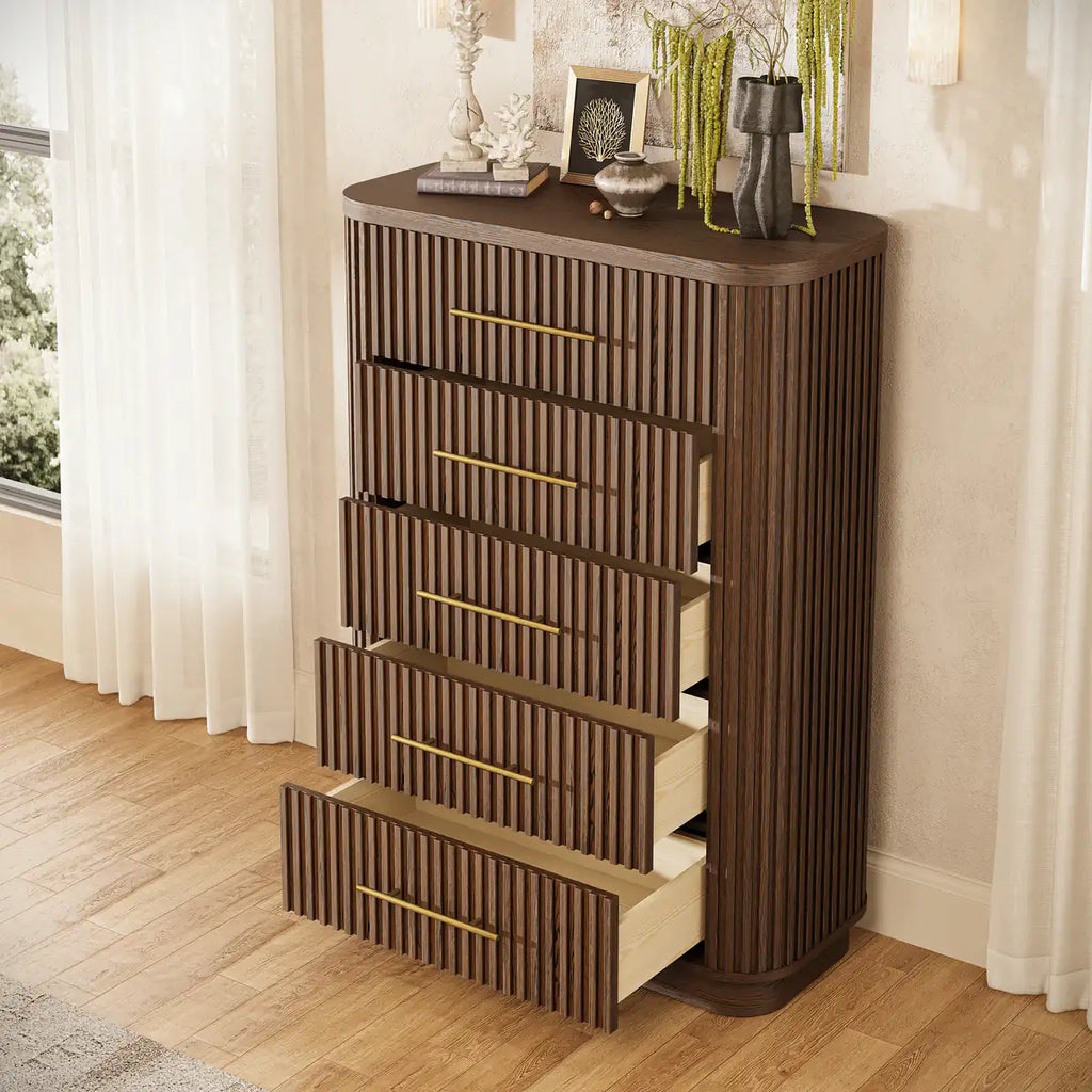 Cove Fluted Solid Oak 5-Dreawer Dresser