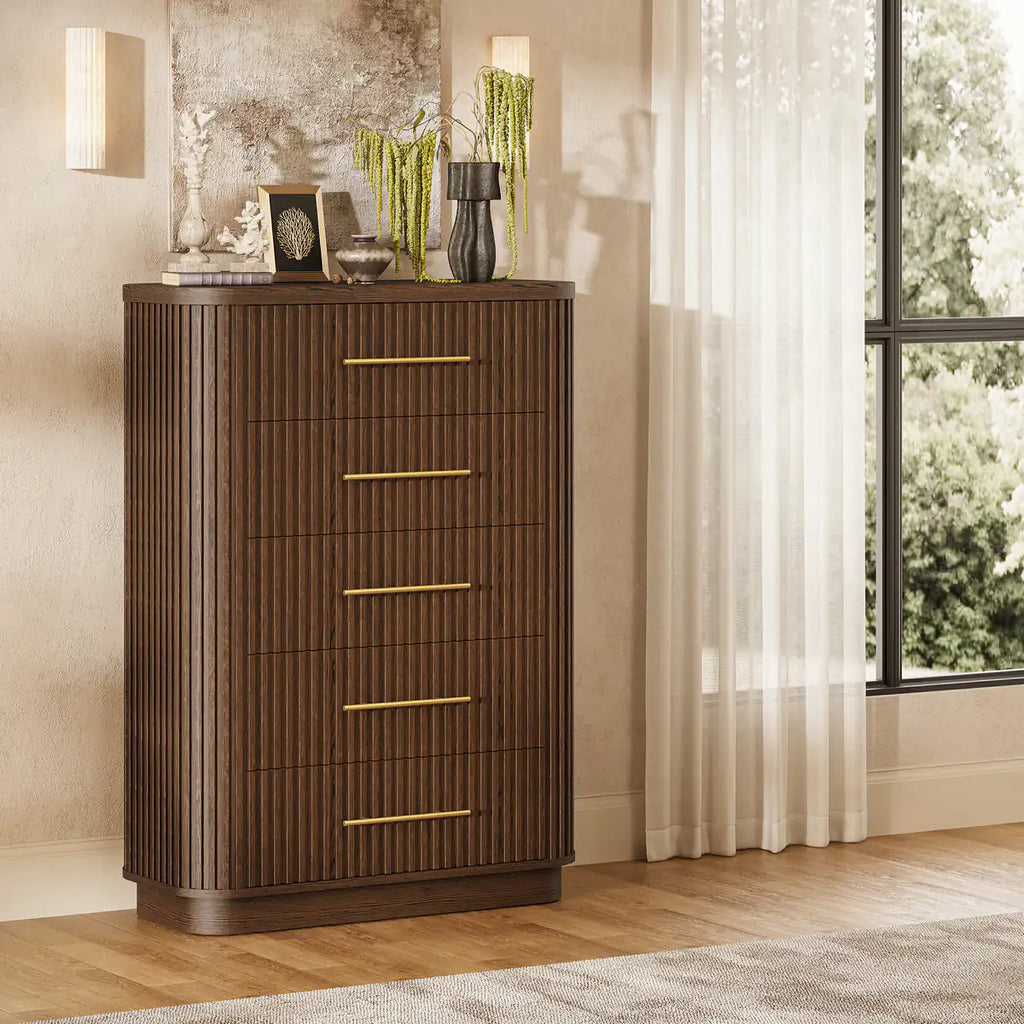Cove Fluted Solid Oak 5-Dreawer Dresser