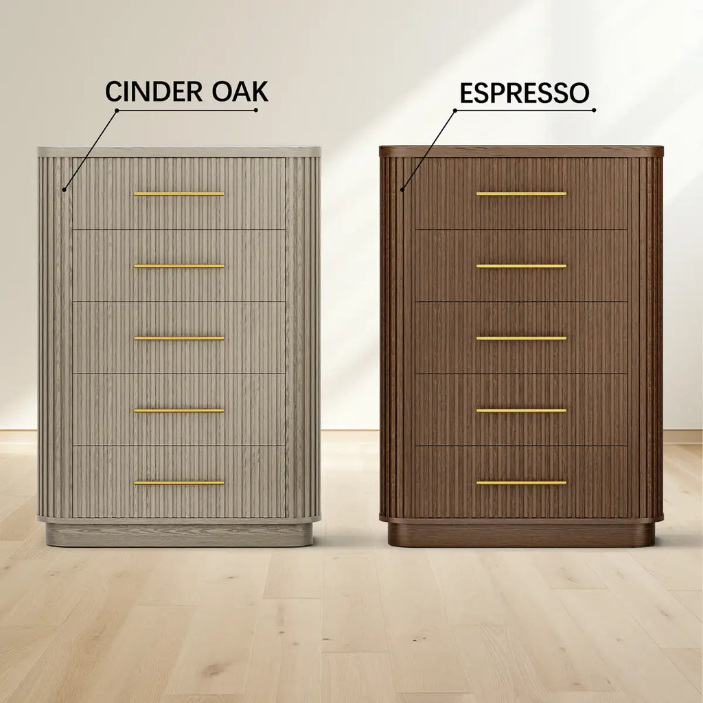 Cove Fluted Solid Oak 5-Dreawer Dresser