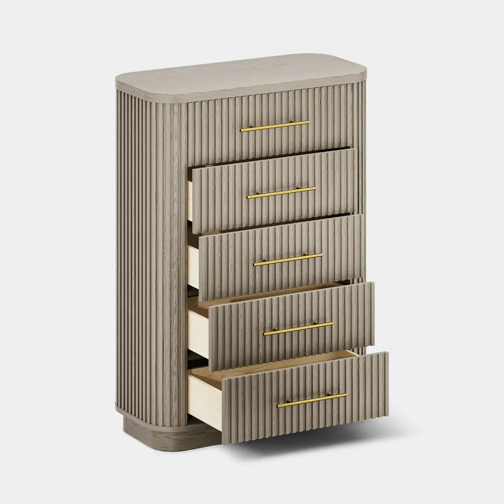 Cove Fluted Solid Oak 5-Dreawer Dresser