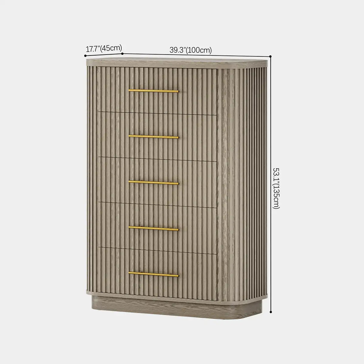 Cove Fluted Solid Oak 5-Dreawer Dresser