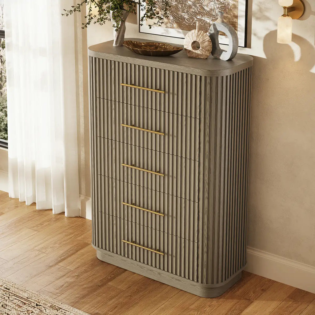 Cove Fluted Solid Oak 5-Dreawer Dresser