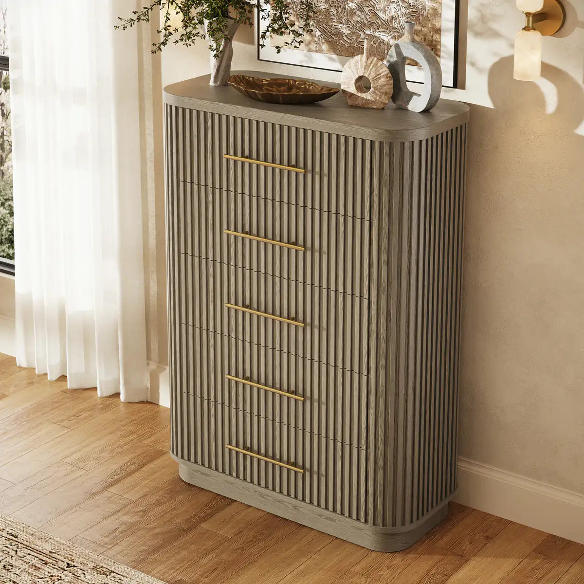Cove Fluted Solid Oak 5-Dreawer Dresser