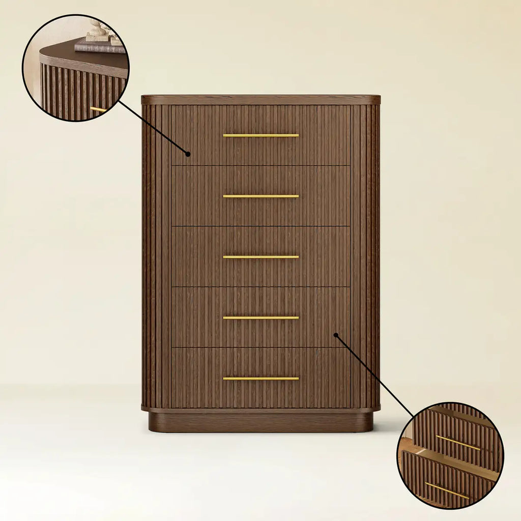 Cove Fluted Solid Oak 5-Dreawer Dresser