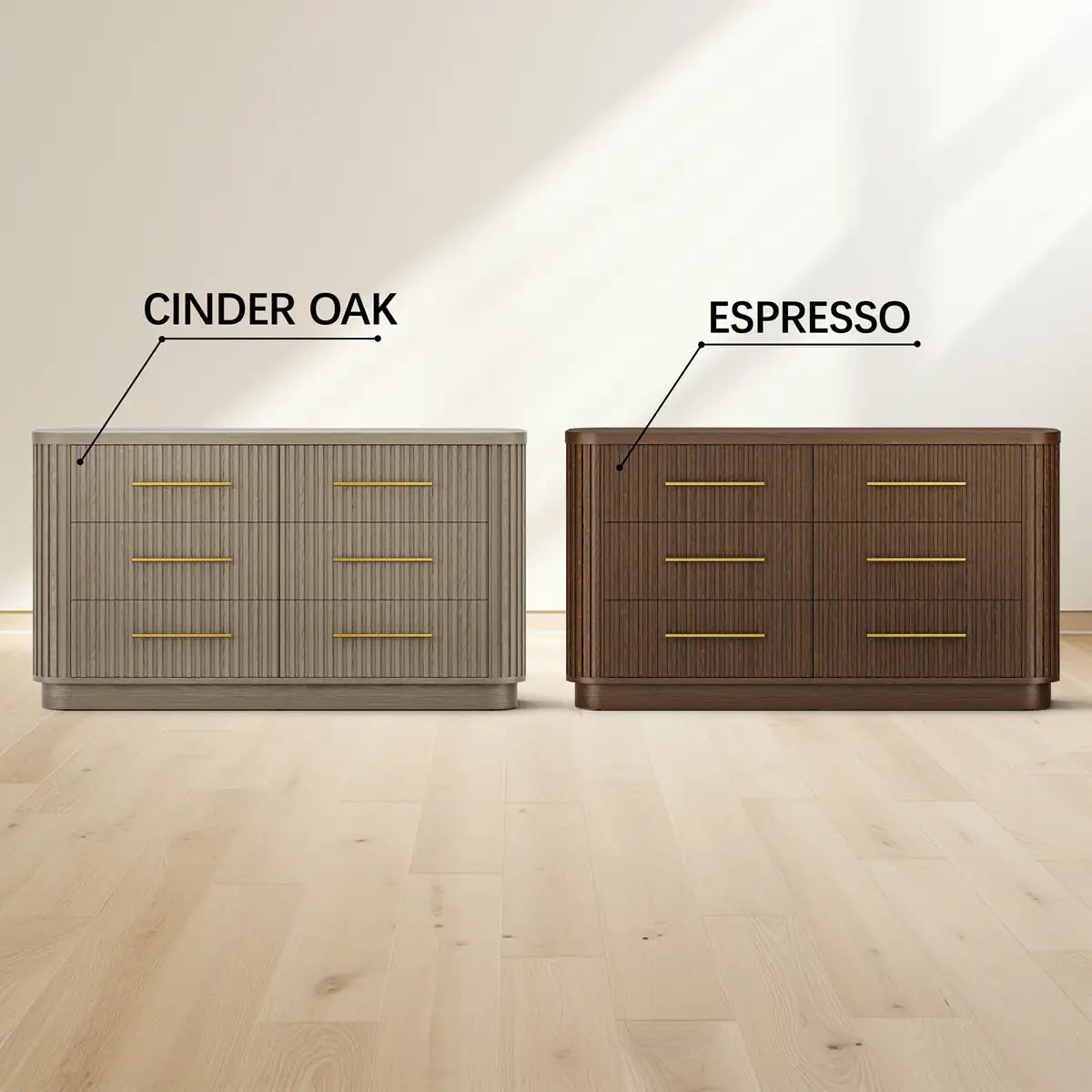 Cove Fluted Solid Oak 6-Dreawer Dresser