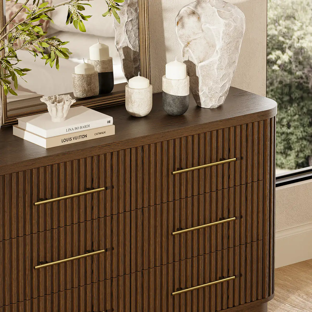 Cove Fluted Solid Oak 6-Dreawer Dresser