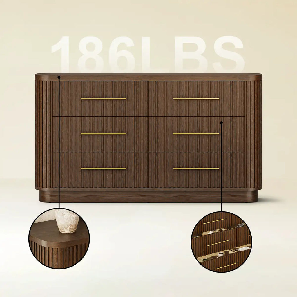 Cove Fluted Solid Oak 6-Dreawer Dresser