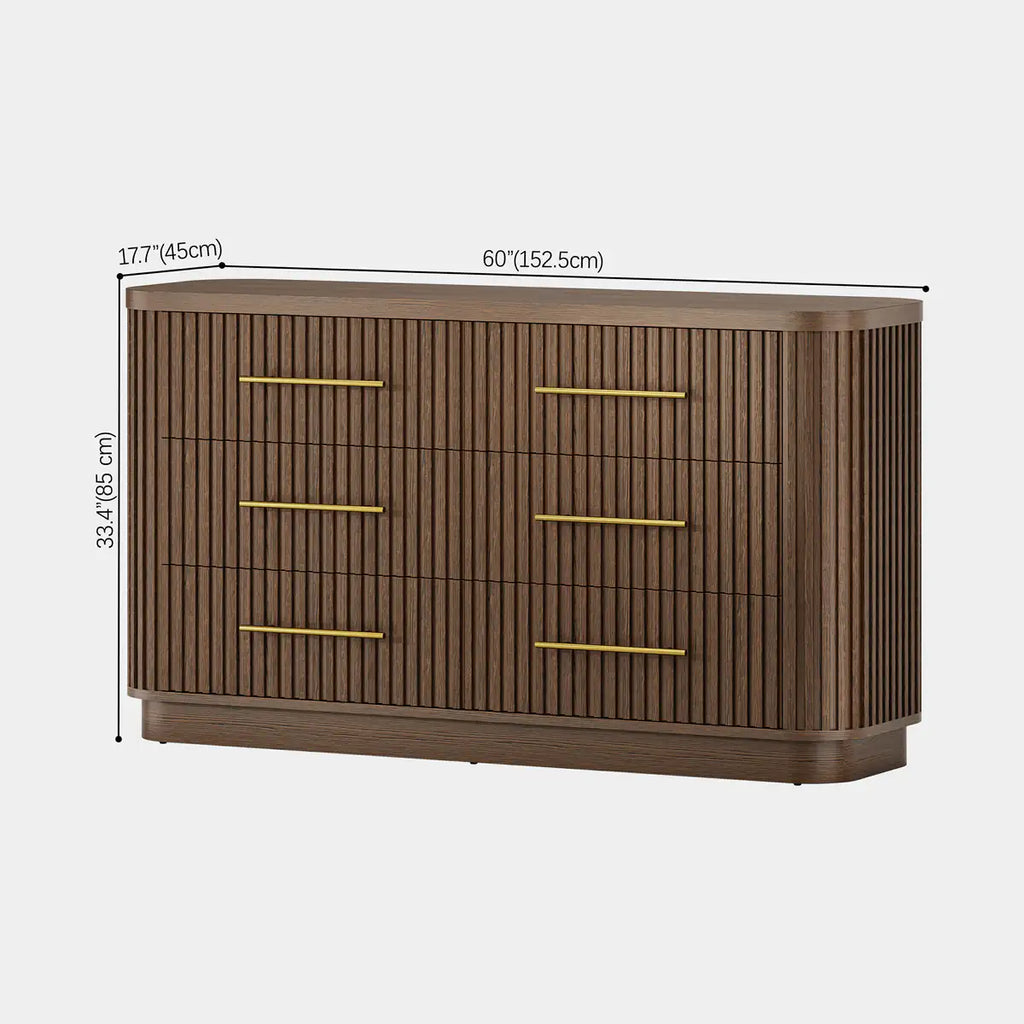 Cove Fluted Solid Oak 6-Dreawer Dresser