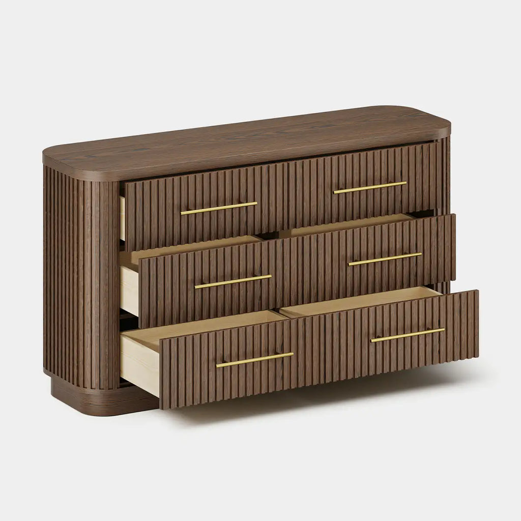 Cove Fluted Solid Oak 6-Dreawer Dresser