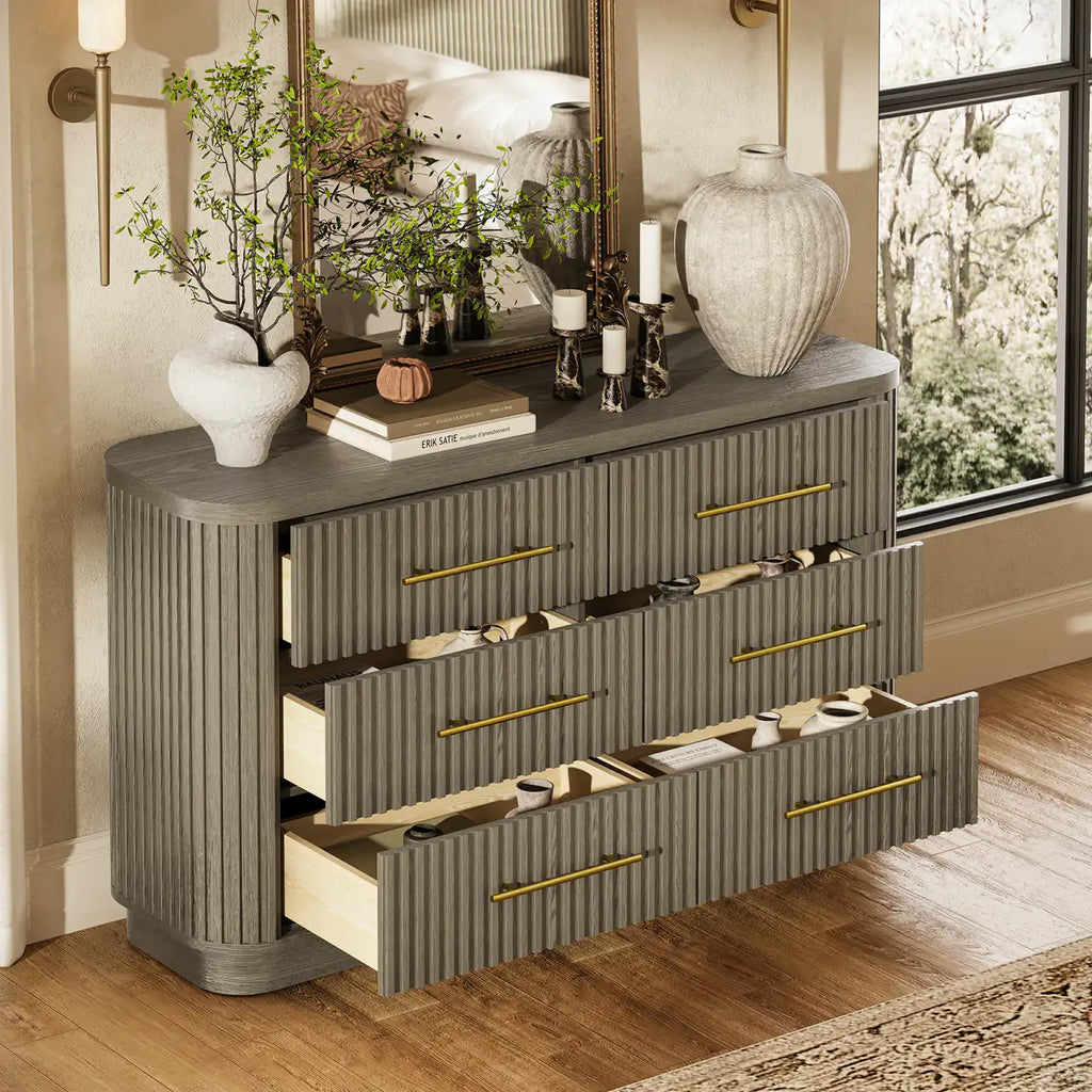 Cove Fluted Solid Oak 6-Dreawer Dresser