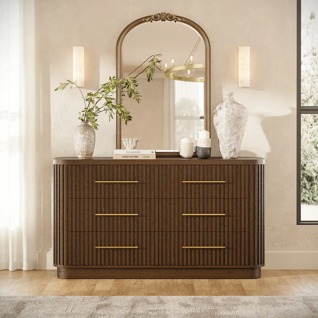 Cove Fluted Solid Oak 6-Dreawer Dresser