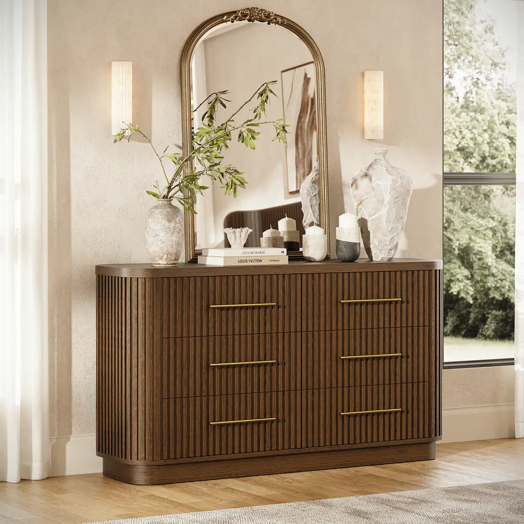 Cove Fluted Solid Oak 6-Dreawer Dresser