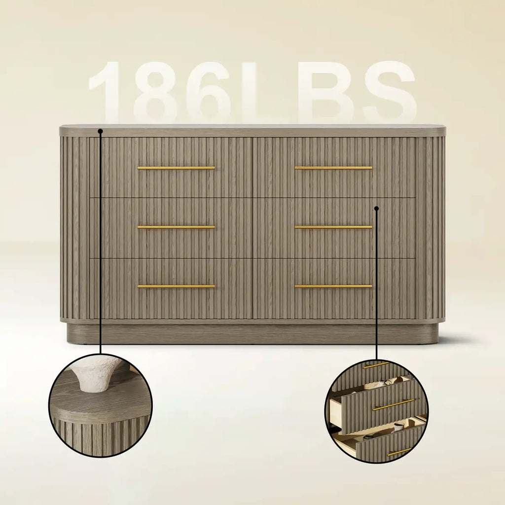 Cove Fluted Solid Oak 6-Dreawer Dresser
