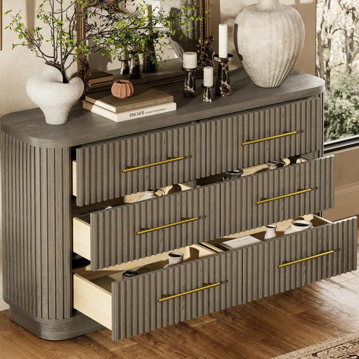Cove Fluted Solid Oak 6-Dreawer Dresser