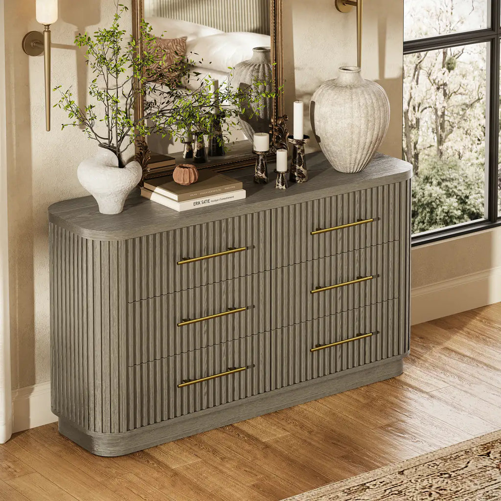 Cove Fluted Solid Oak 6-Dreawer Dresser