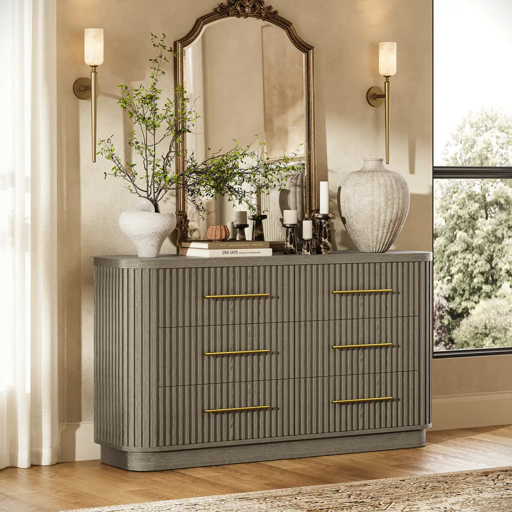Cove Fluted Solid Oak 6-Dreawer Dresser
