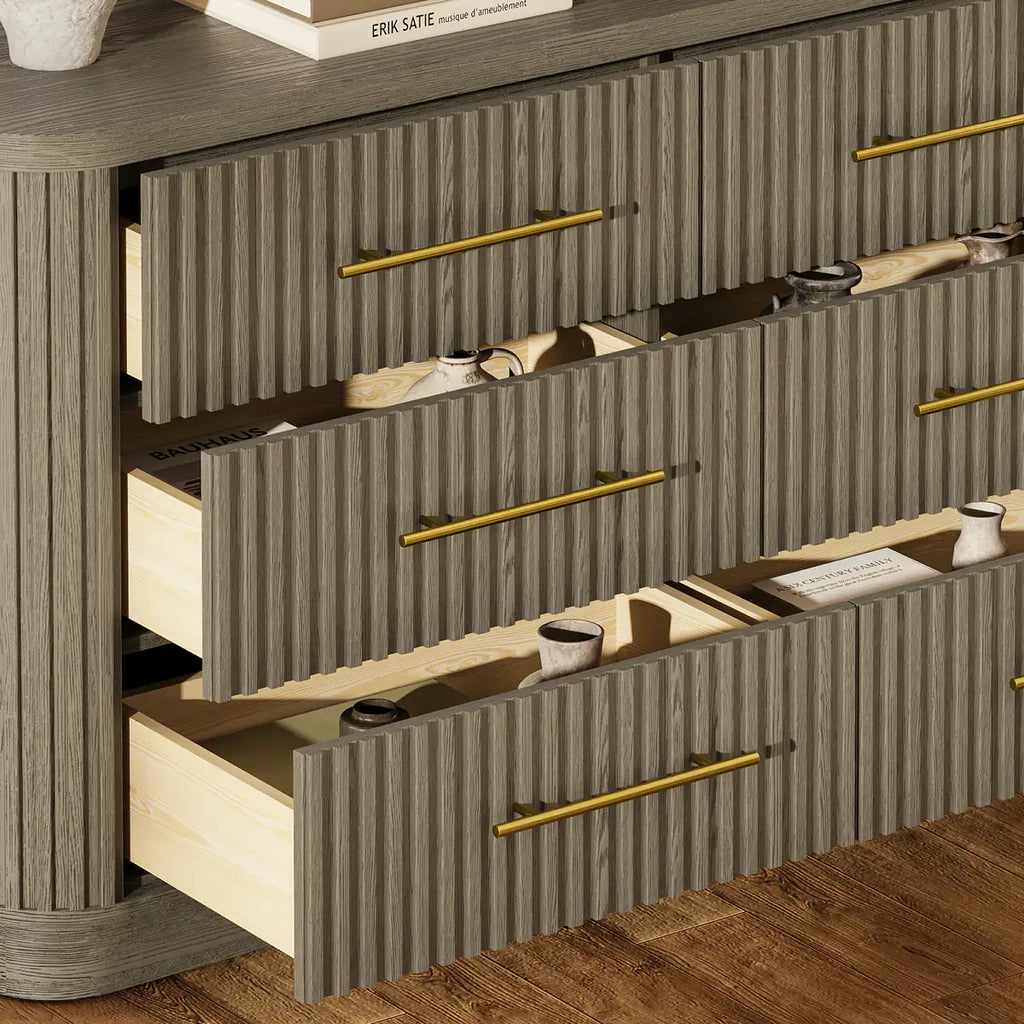 Cove Fluted Solid Oak 6-Dreawer Dresser