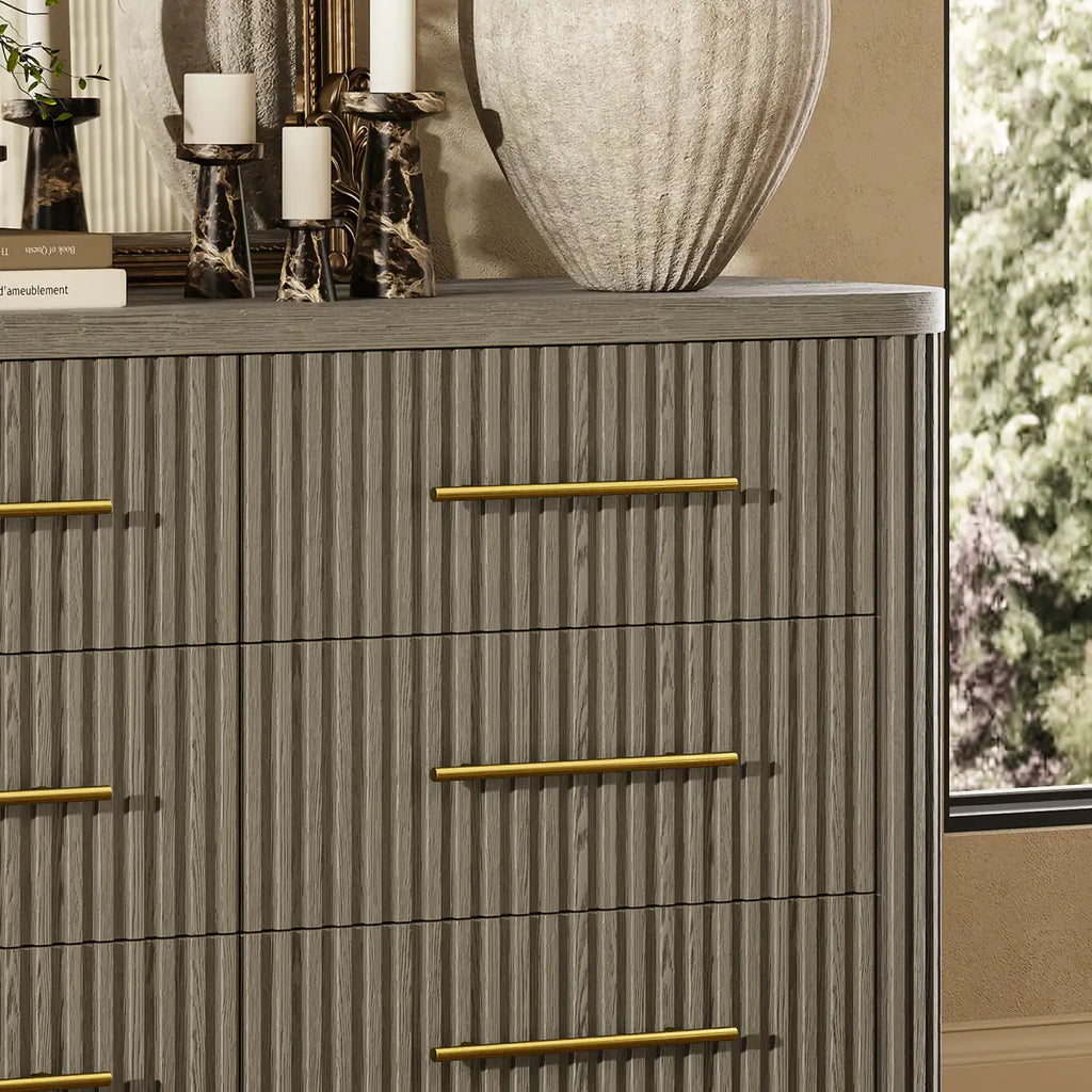 Cove Fluted Solid Oak 6-Dreawer Dresser