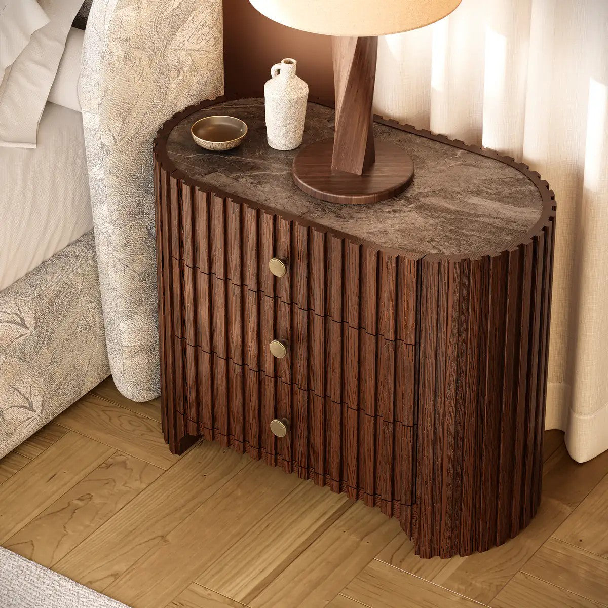Cove Fluted Solid Oak Nightstand