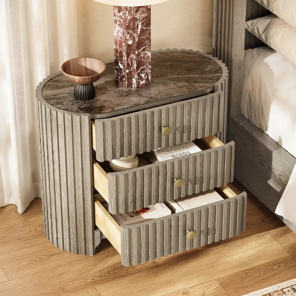 Cove Fluted Solid Oak Nightstand