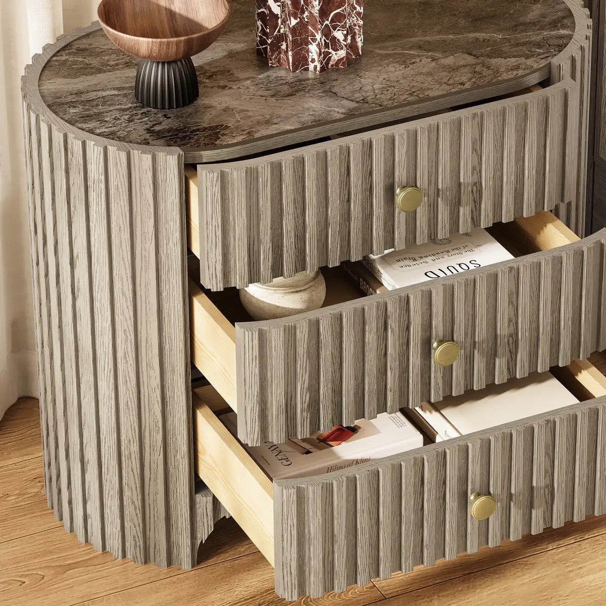 Cove Fluted Solid Oak Nightstand
