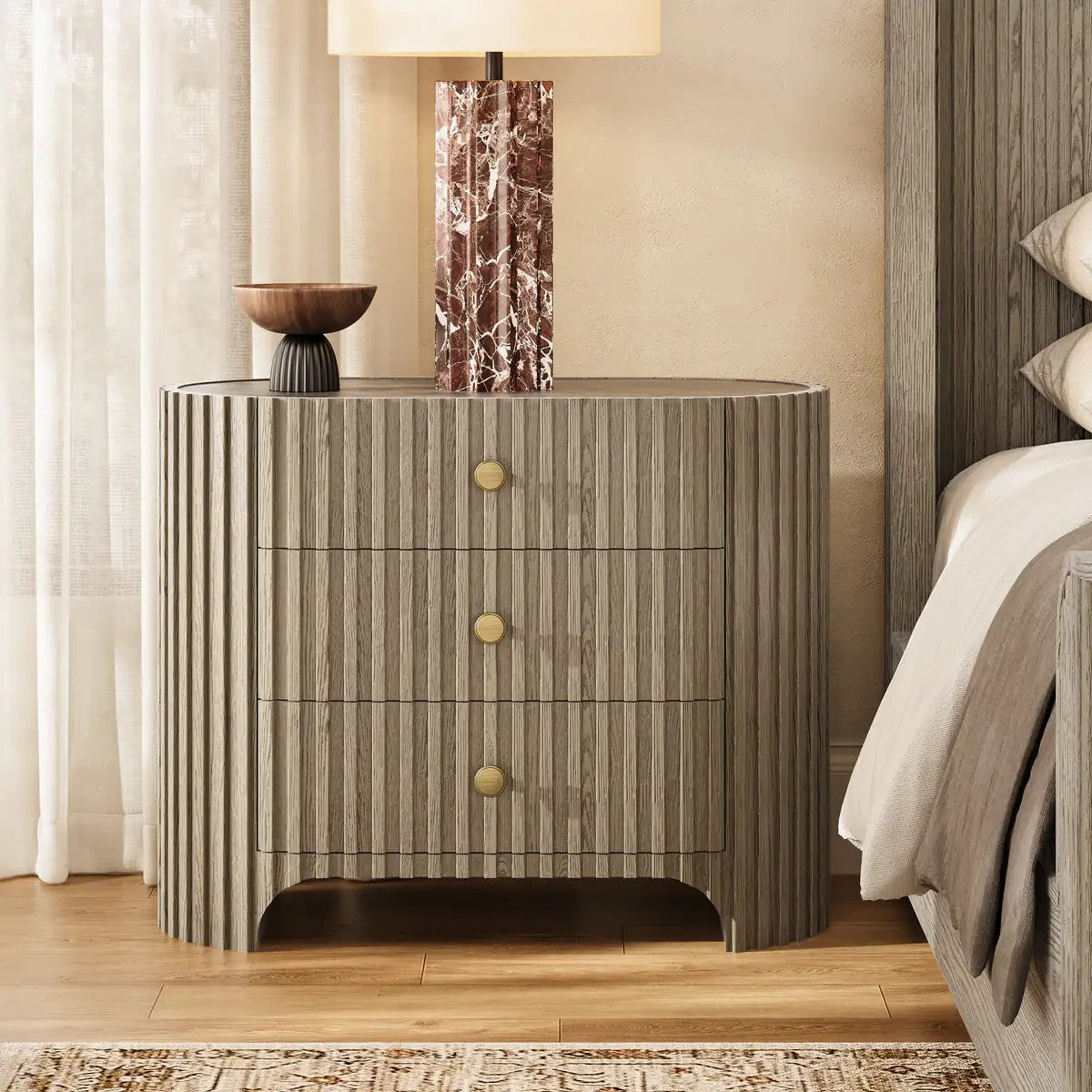 Cove Fluted Solid Oak Nightstand