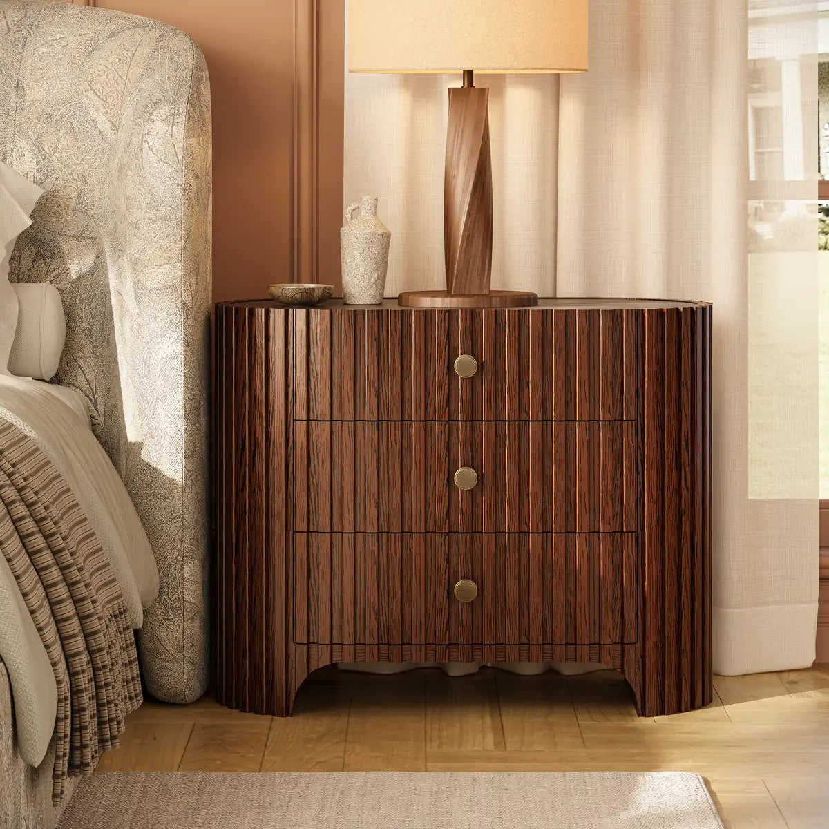 Cove Fluted Solid Oak Nightstand