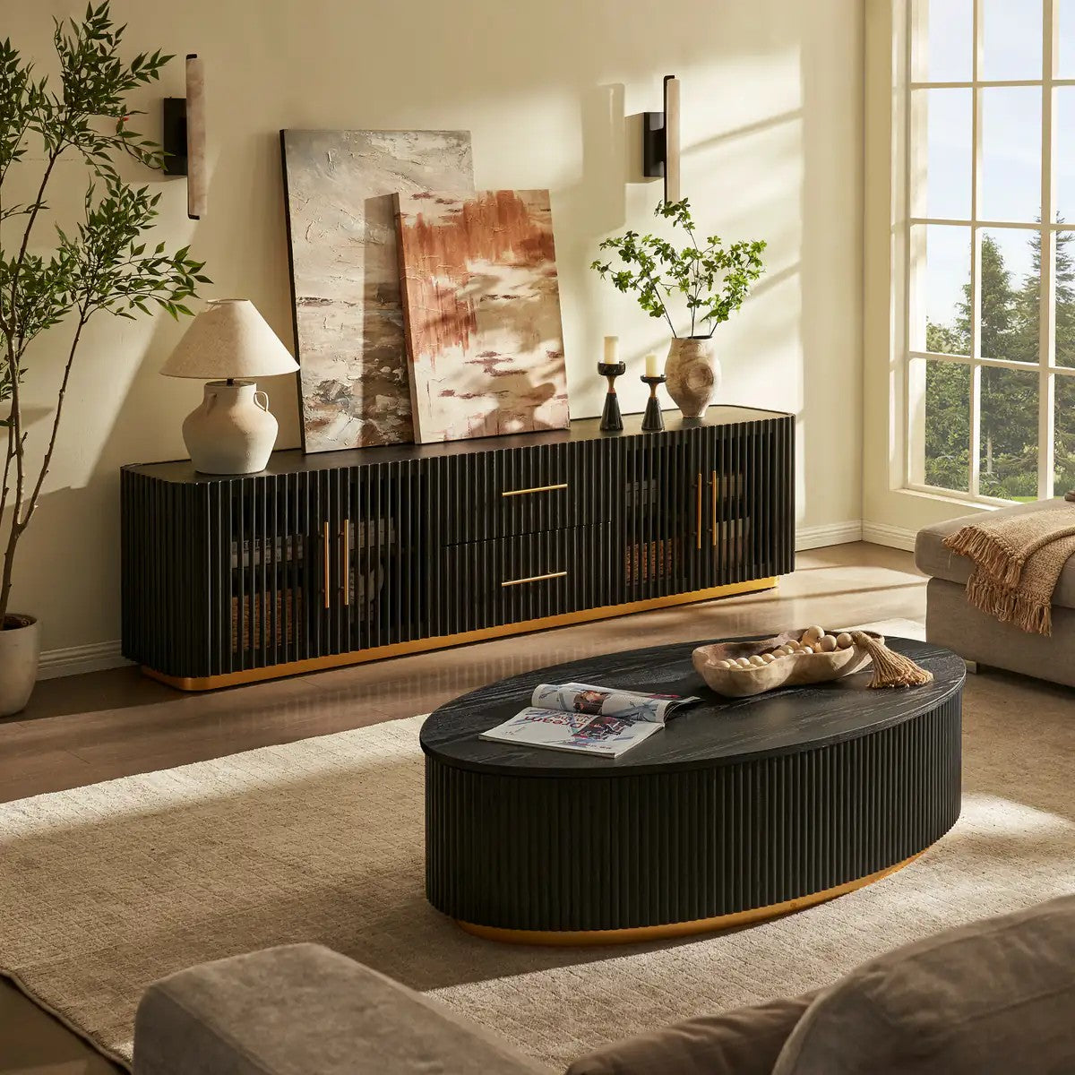 Echo Ridge Solid Oak Fluted Coffee Table 55"W