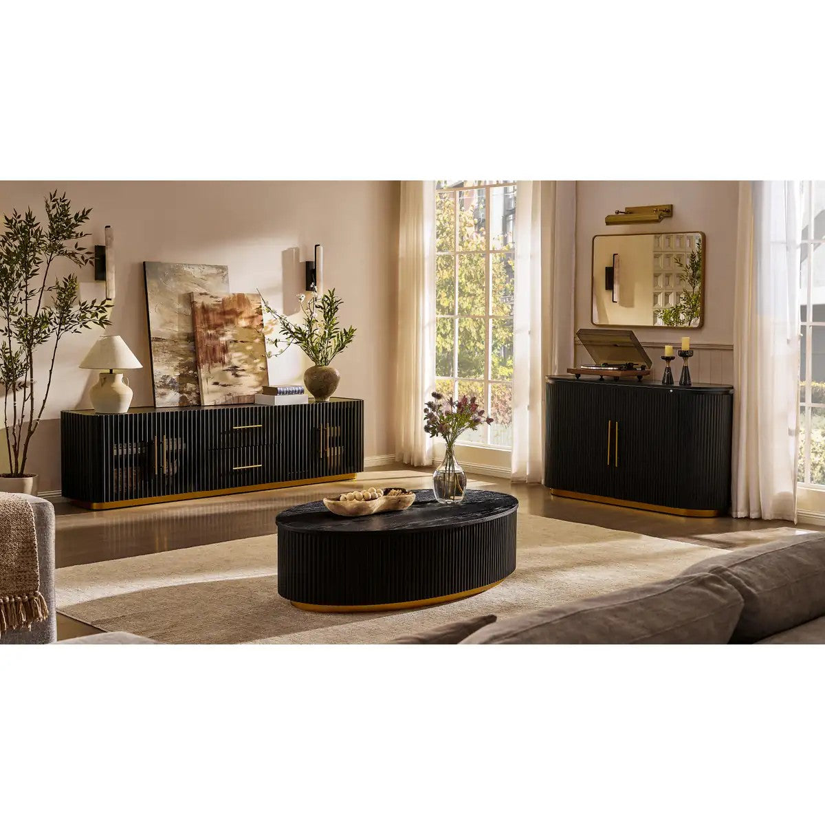 Echo Ridge Solid Oak Fluted Media Console 94"W