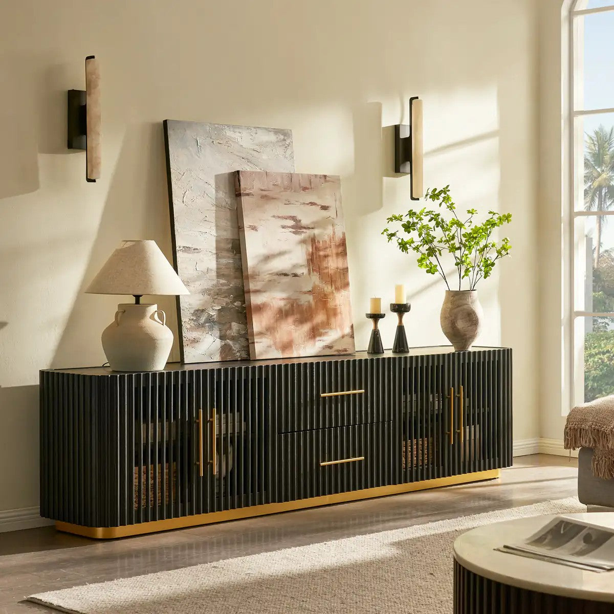 Echo Ridge Solid Oak Fluted Media Console 94"W