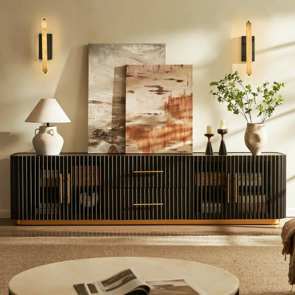 Echo Ridge Solid Oak Fluted Media Console 94"W