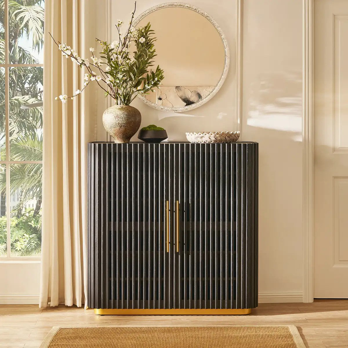 Echo Ridge Solid Oak Fluted Storage Cabinet 47“H