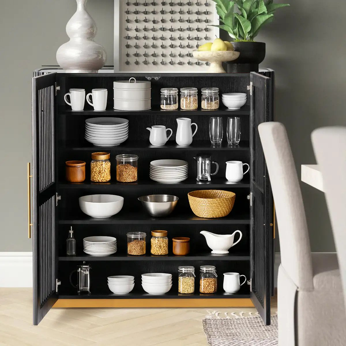 Echo Ridge Solid Oak Fluted Storage Cabinet 47“H