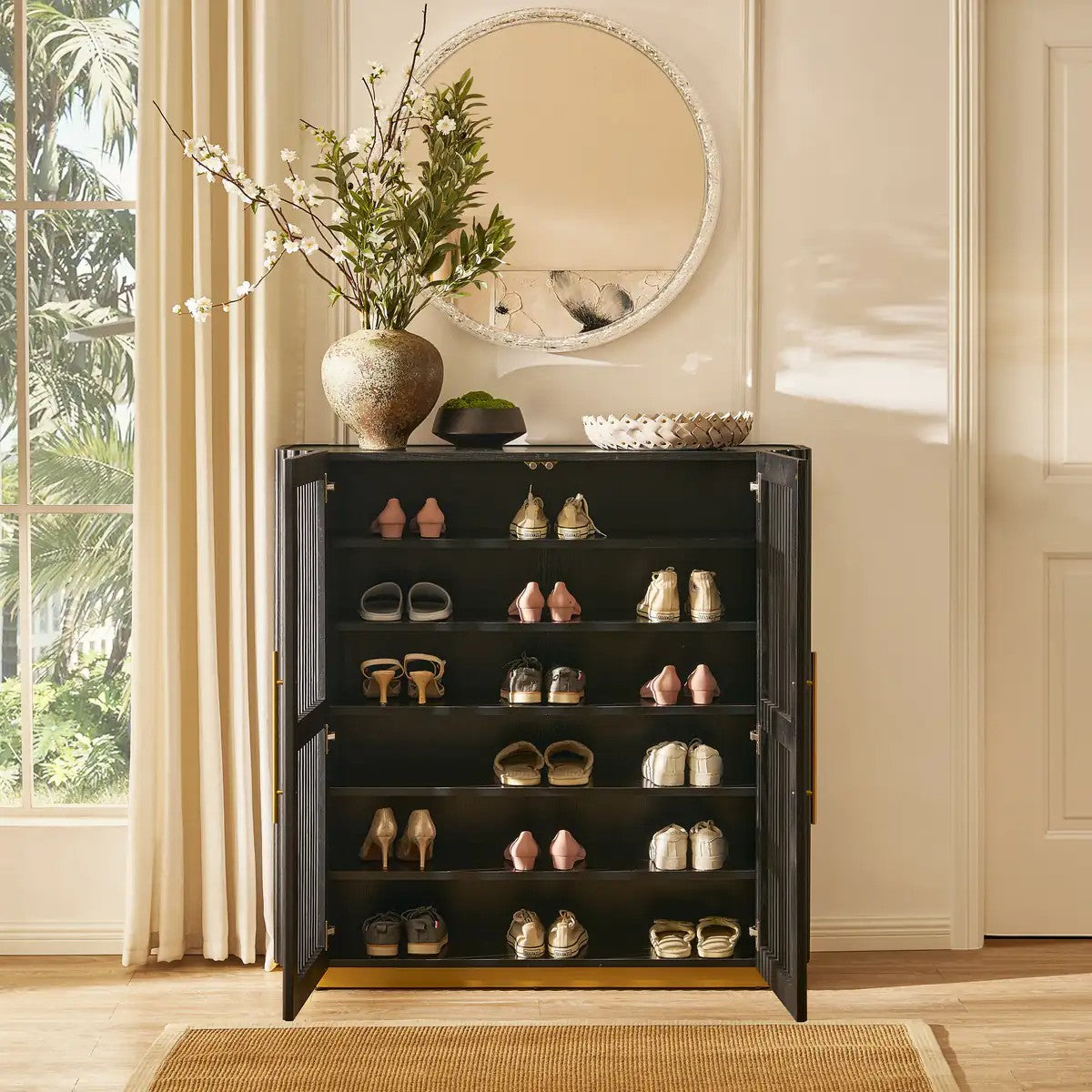 Echo Ridge Solid Oak Fluted Storage Cabinet 47“H