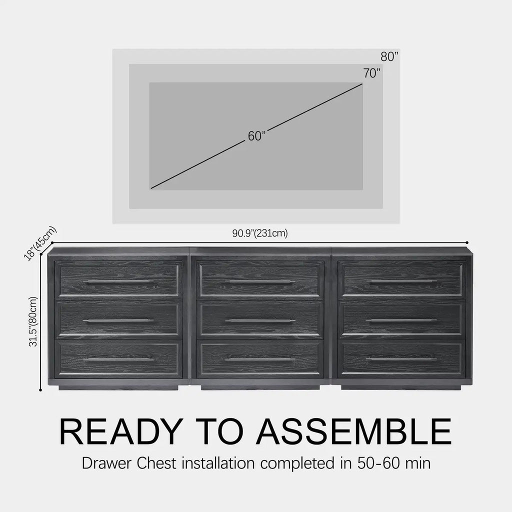 Elara Solid Wood 9-Drawer Dresser