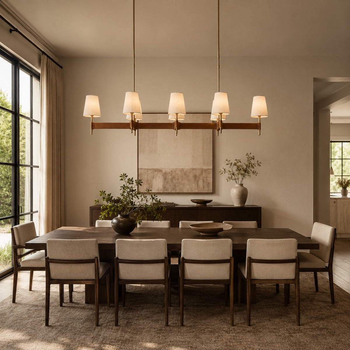 Harvey Leather Brass Linear Chandelier