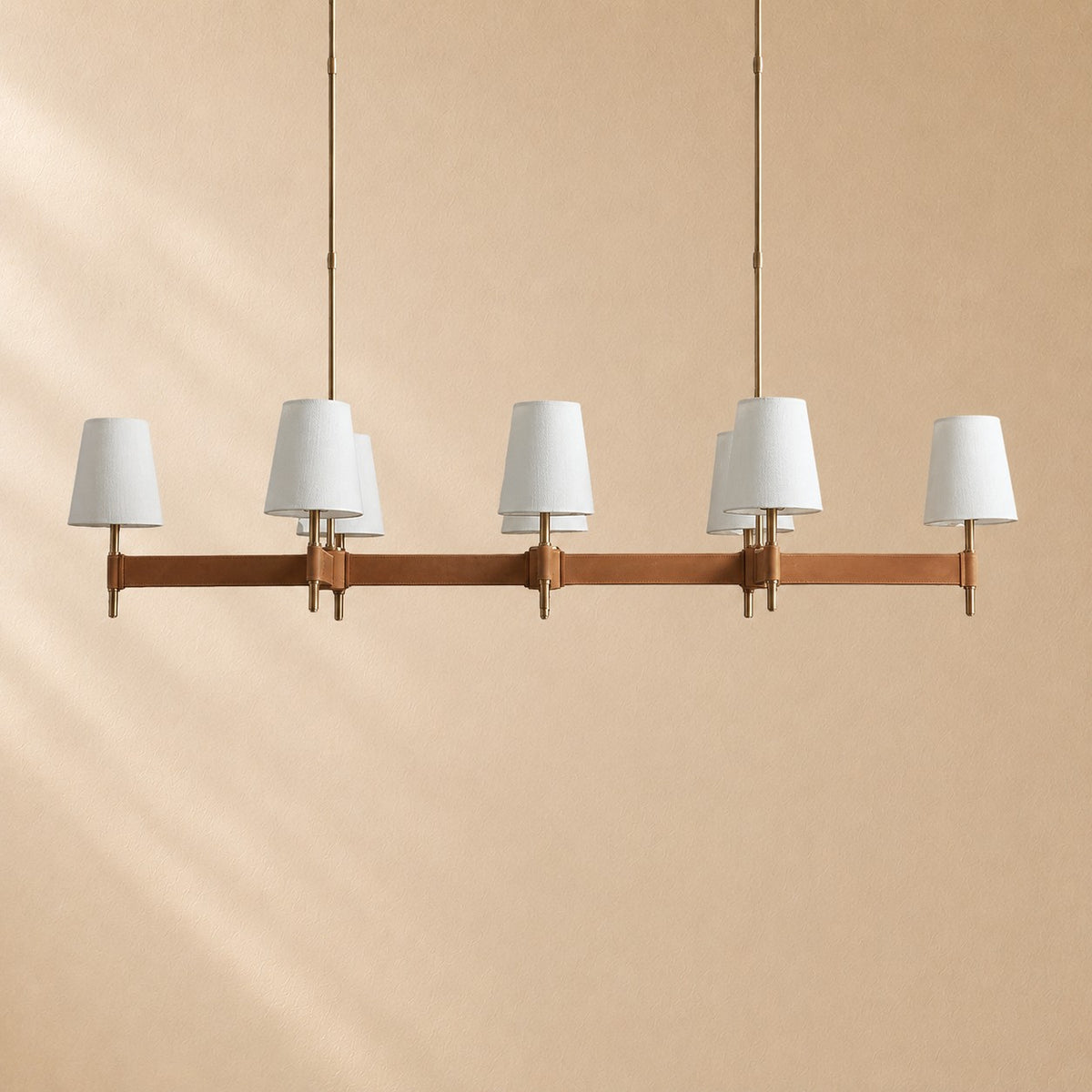 Harvey Leather Brass Linear Chandelier