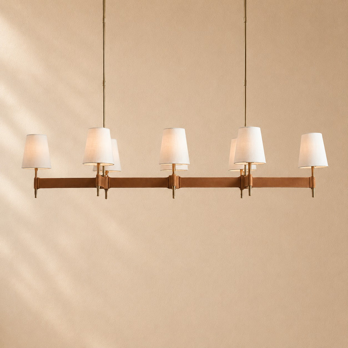 Harvey Leather Brass Linear Chandelier