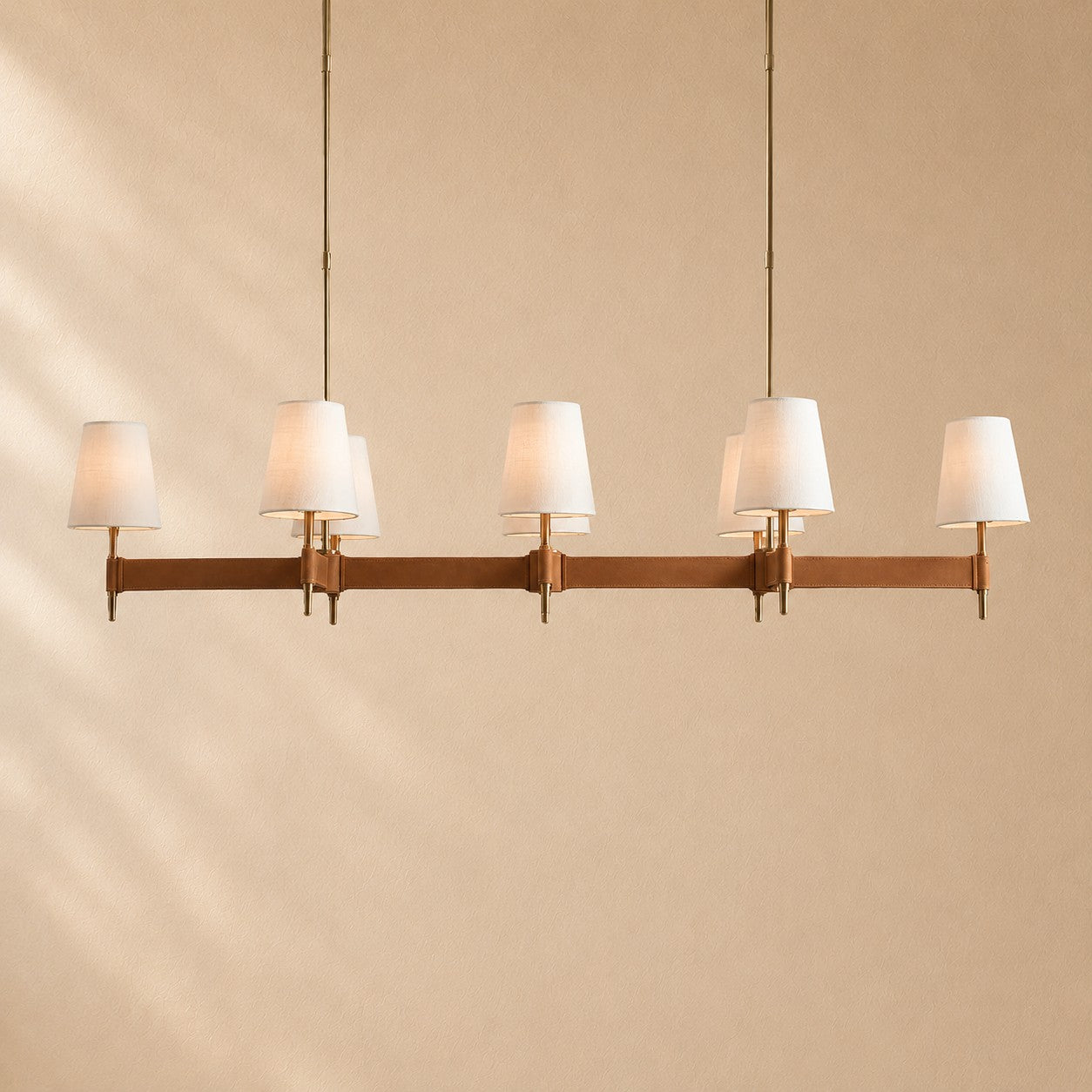 Harvey Leather Brass Linear Chandelier