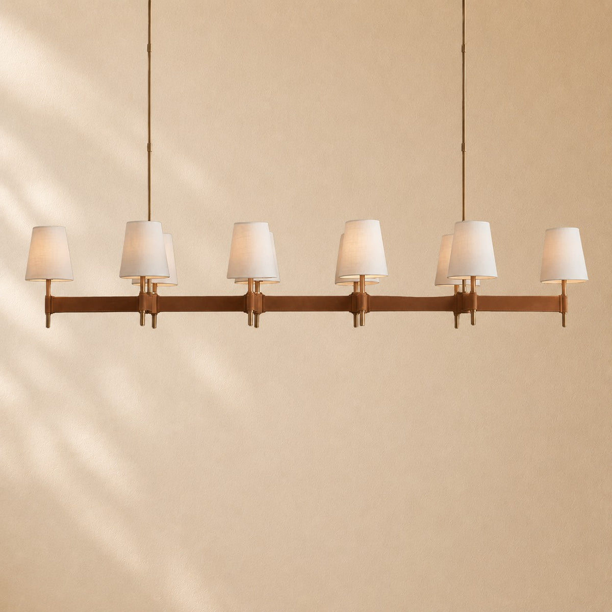 Harvey Leather Brass Linear Chandelier