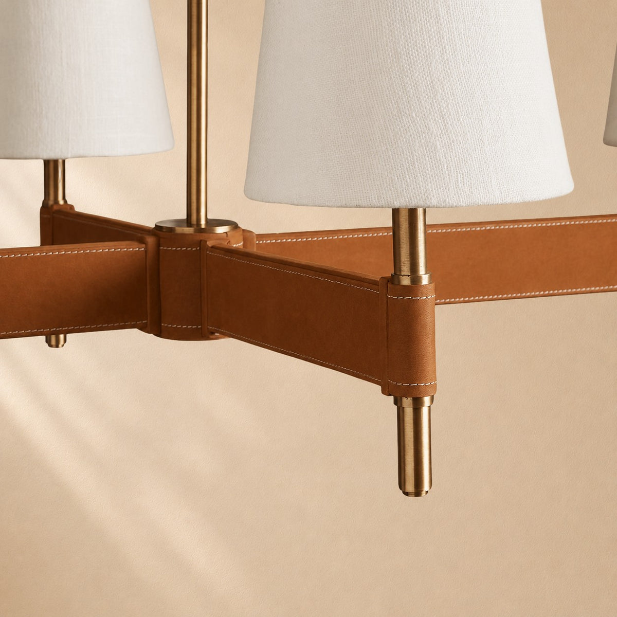 Harvey Leather Brass Linear Chandelier