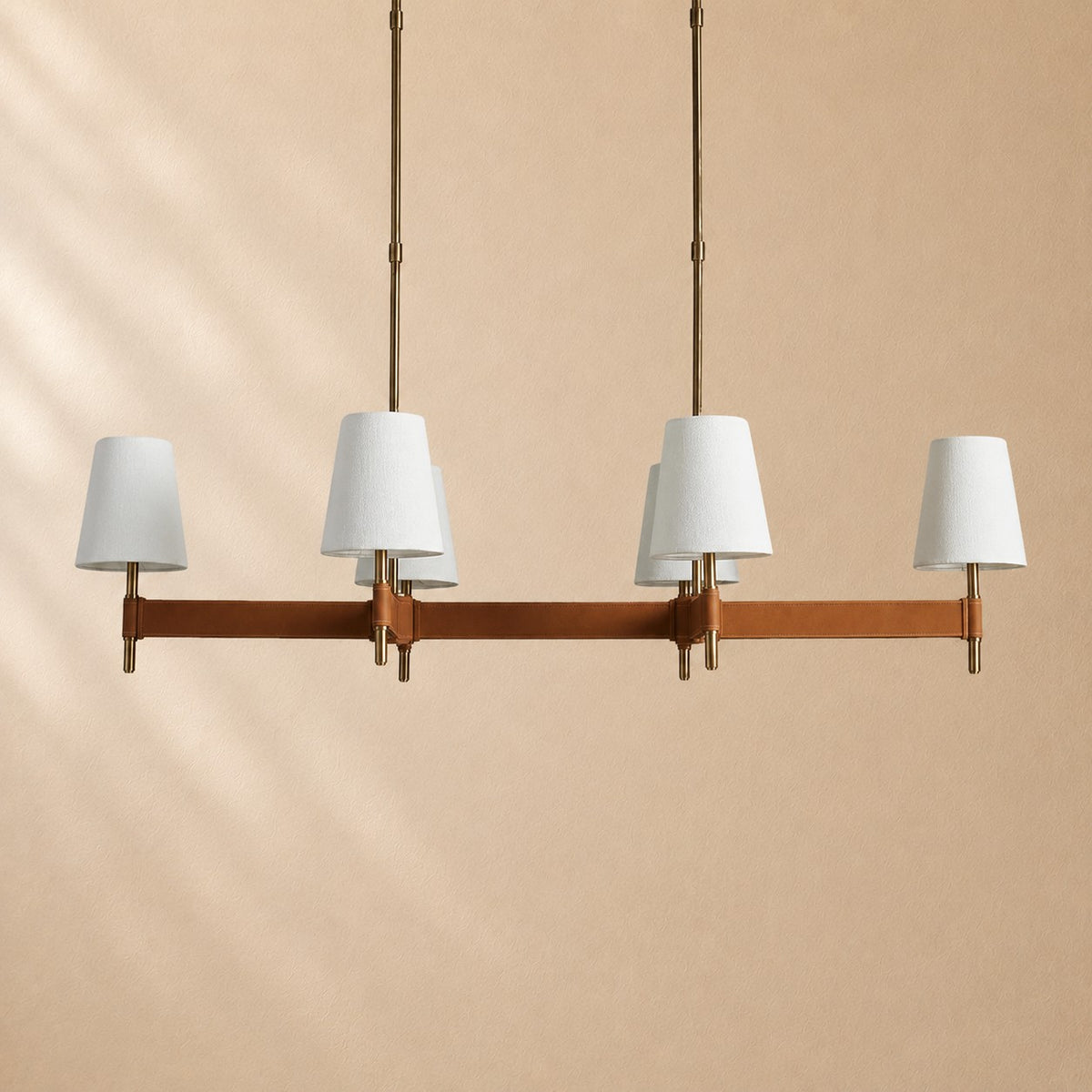 Harvey Leather Brass Linear Chandelier
