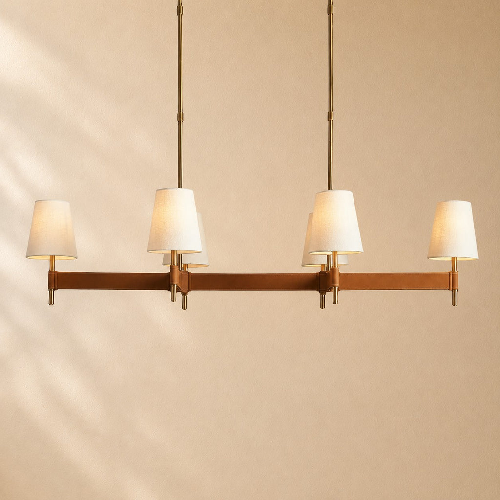 Harvey Leather Brass Linear Chandelier