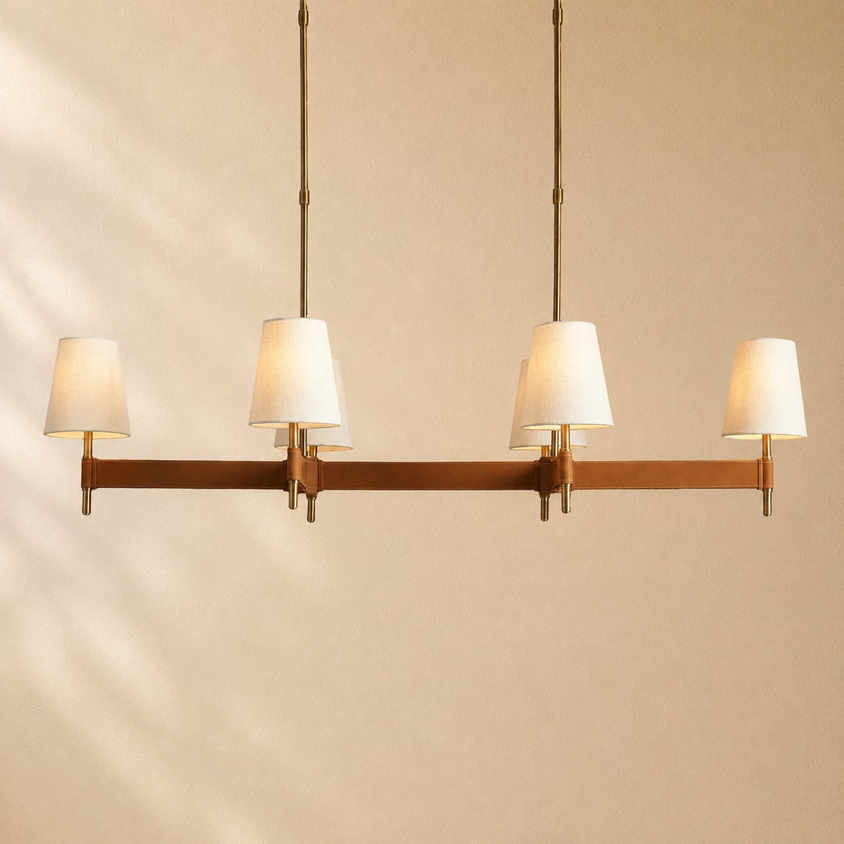 Harvey Leather Brass Linear Chandelier